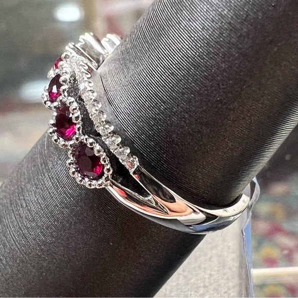14k White Gold Diamond & Ruby Band Ring - Picture 6 of 8